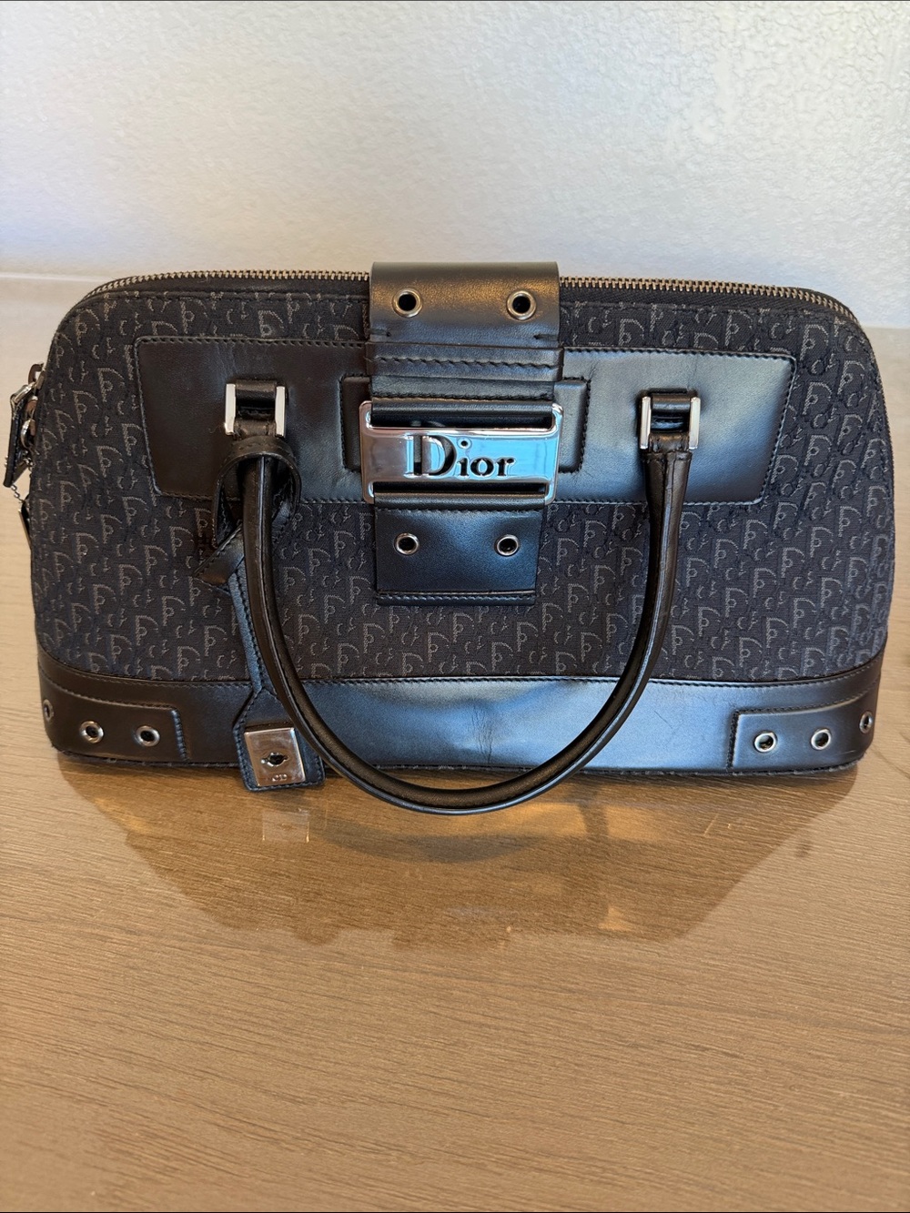 Dior Black Monogram Leather-Trim Tote - Picture 13 of 13